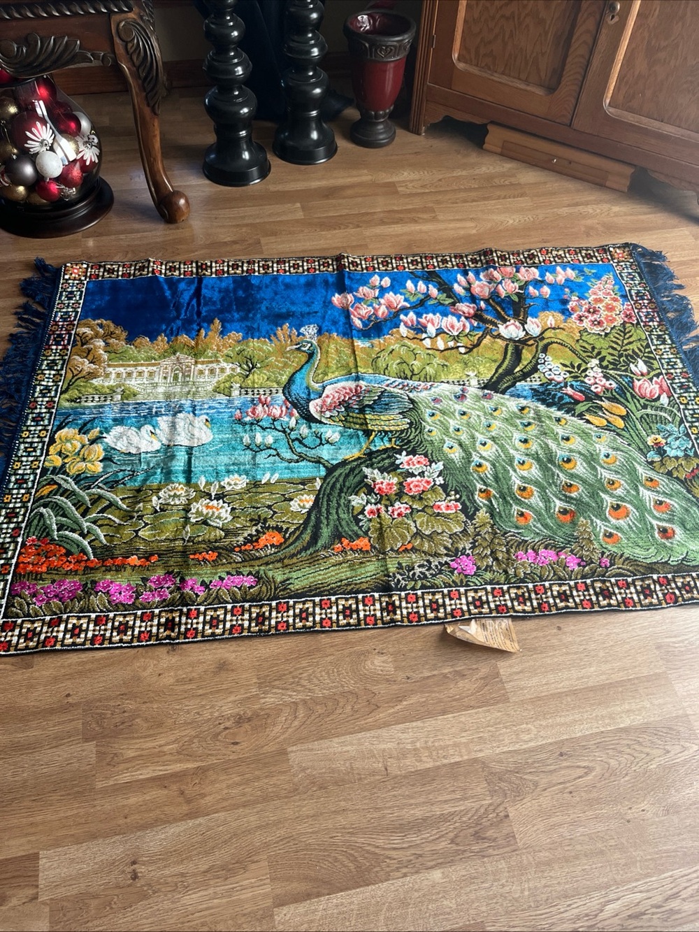 Peacock Wall Tapestry in Blue, Green & Pink